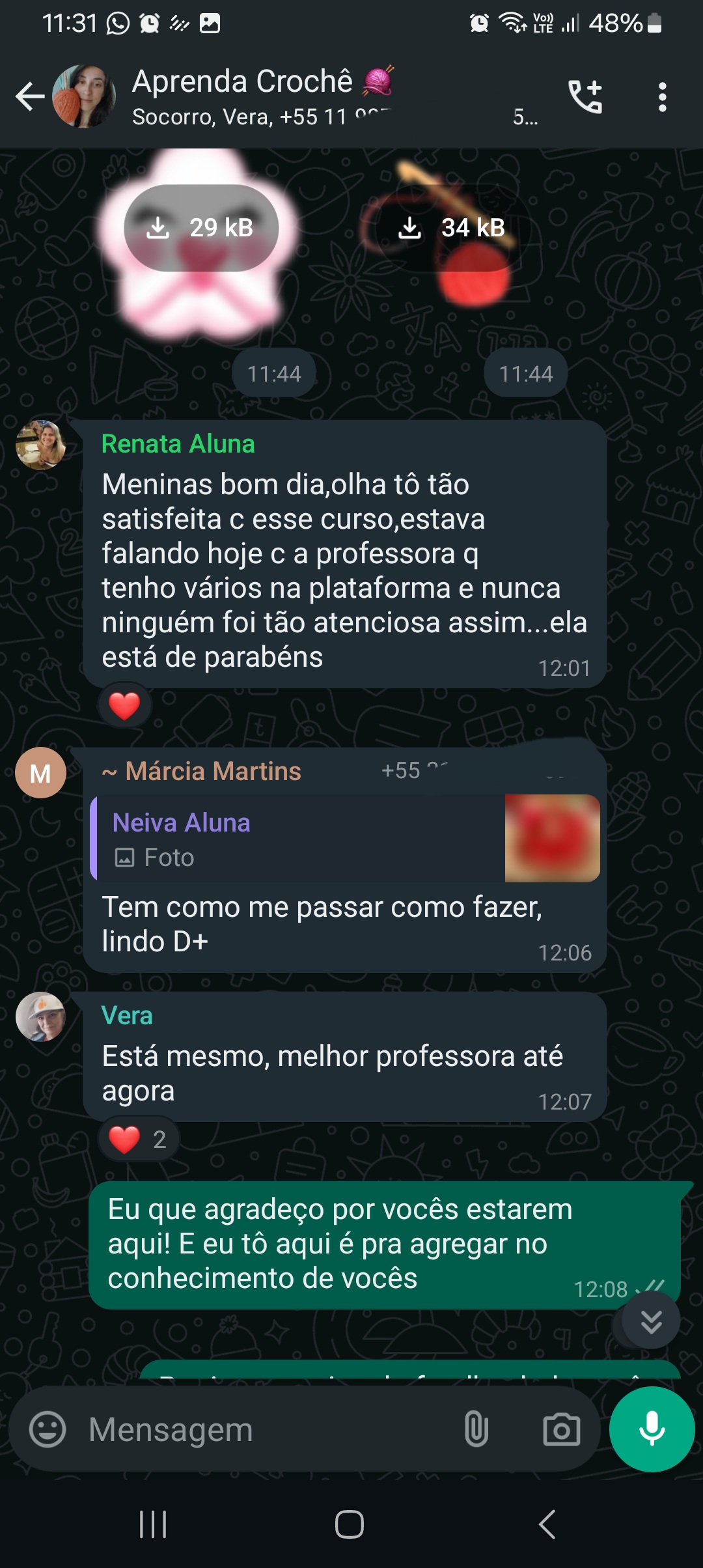 Depoimento da aluna Joana sobre o curso de crochê